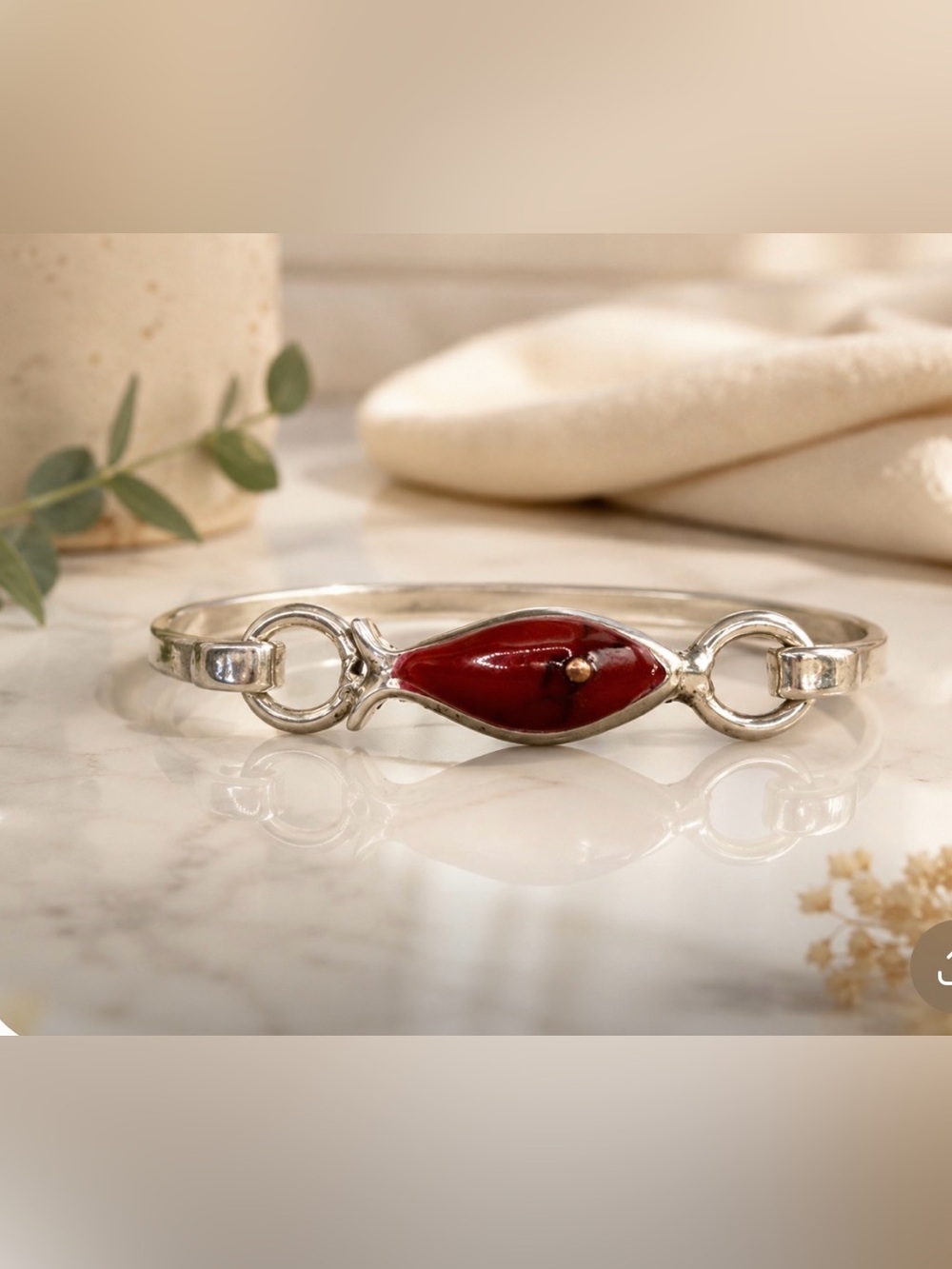 Mexican sterling silver 925 cuff bracelet carnelian stone fish shape boho